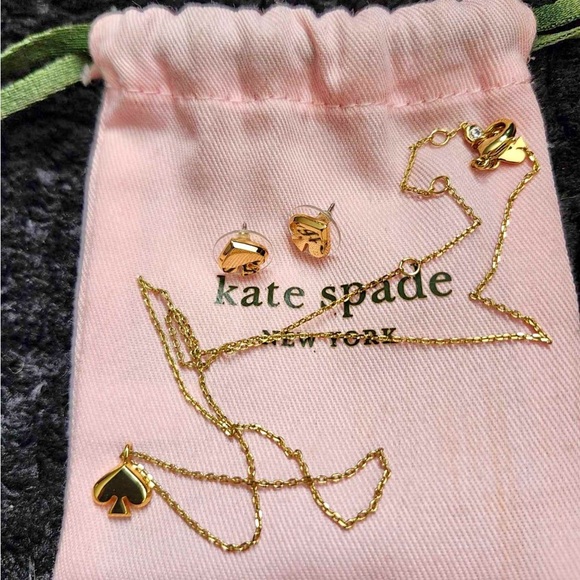 kate spade Other - kate spade New York Gold Spade Pendant Necklace & Earrings Set - Pink Pouch